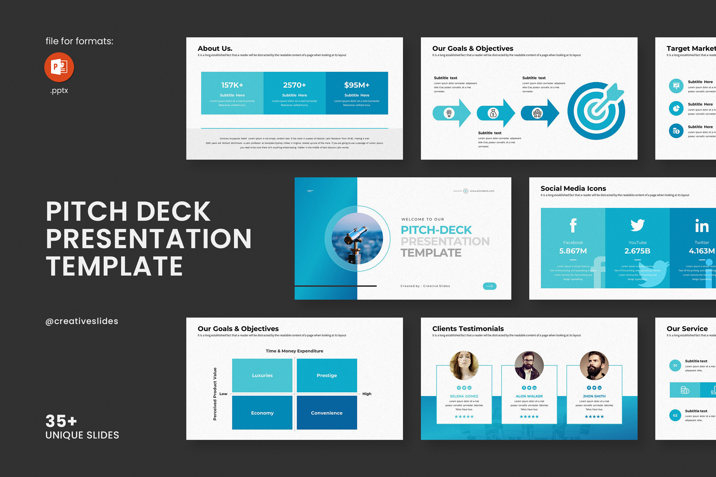 Pitch Deck Presentation Template with Creative Layouts